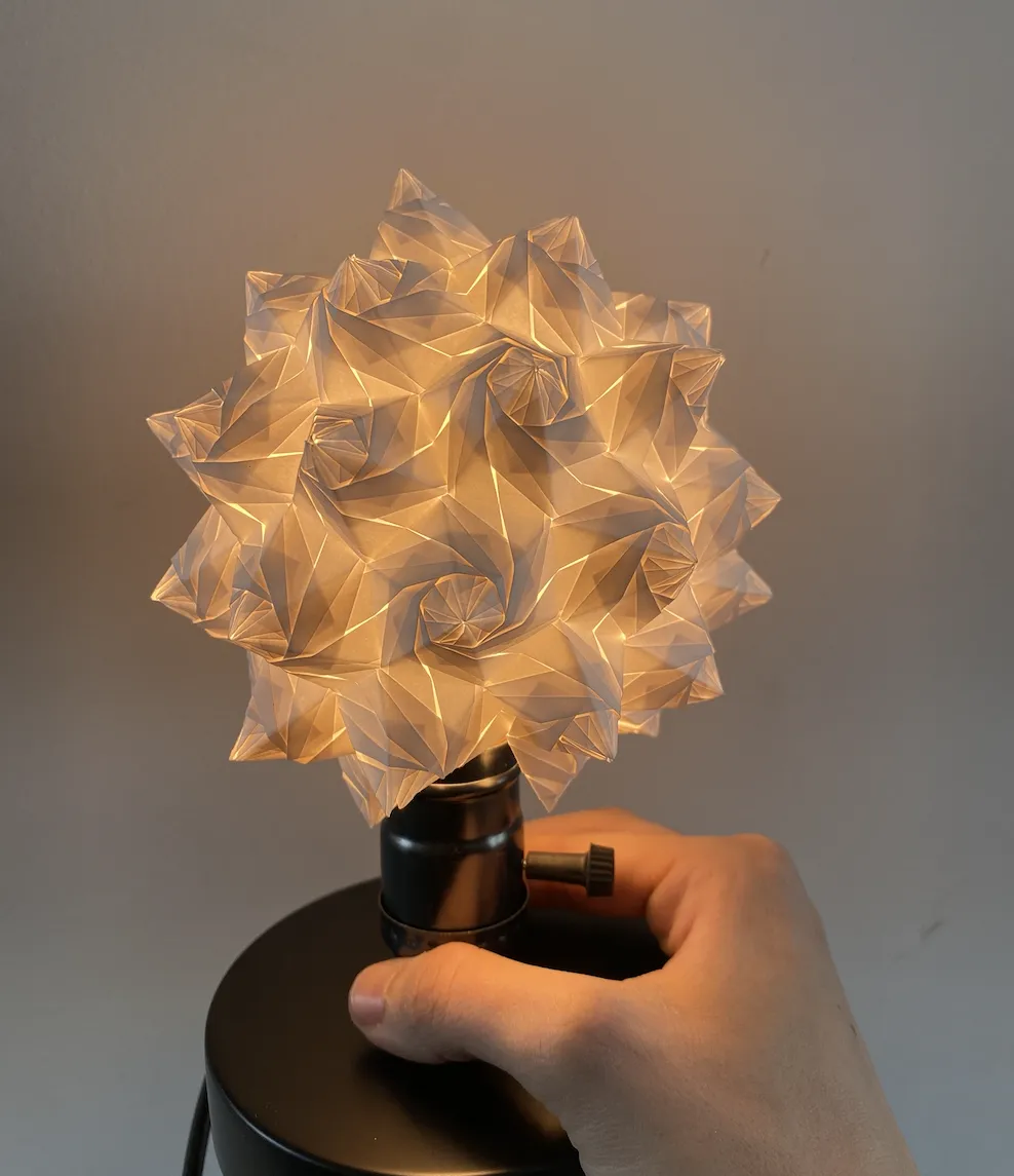 Rose kusudama lamp held in hand